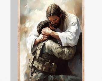 Stampa "Gesù protegge il soldato", arte cristiana ispiratrice, download digitale, decorazione militare, arte murale a tema religioso, idea regalo per soldati, formato A41