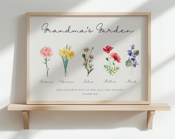 Birth Month Flower Print: Grandma's Garden Custom Family Gift (Digital Download)