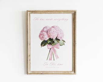 Christian Wall Art: Pink Hydrangea Bible Verse Print, bible scripture, nursery wall art , digital printable, girl pink art
