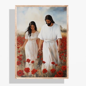 Jesus Walking With A Woman, Jesus Painting, Walking With Jesus, Christian Wall Art, Jesus Art, Christian Painting, Modern Christian Art