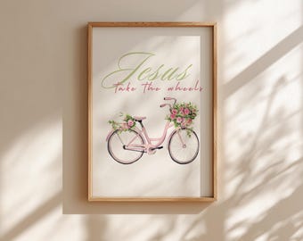 Jesus Takes the Wheel Wall Art | Modern Christian Decor | Inspirational Home Art for Faith & Hope decor for home office, Girl room