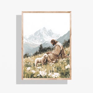 Jesús deja a los 99 / Parábola de la oveja perdida / Pintura del Buen Pastor / Decoración de pared con las Escrituras / Regalo cristiano