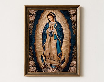 Guadalupe Wall Art, Our Lady of Catholic Printable, Mosaic-Style Digital Download