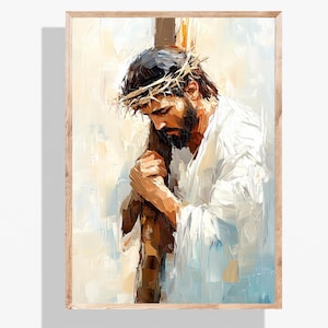 Jesus Carrying the Cross Passion of Christ Jesus and the cross digital art Easter Lent  Christian wall art, Home decor