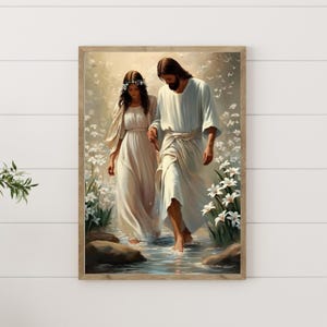 Jesus Walking With A Woman Christ Print, Bible Christian Wall Watercolor Art, Lds Art, Jesus Picture, Christ Portrait