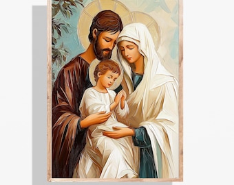 Holy Family Oil Painting Digital Download, Catholic Home Decor, Christian Wall Art, Religious Gift, Holy Family Nativity, Bible,  Gift