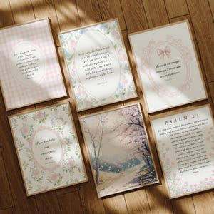 Nursery Pink Christian Decor Set of 6 Coquette Girls Room Vintage Scripture Prints Cottagecore Bible Verse Digital Downloads