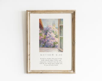 Christian Wall Art - Matthew 6:30 Vintage Landscape Bible Verse Art, Scripture Decor, Religious Home Gift, Inspirational Christian Artwork