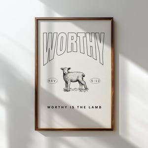Worthy is the Lamb Print, Christian Wall Art Digital Download, Bible Verse, Jesus Sheep, Religious Decor, Scripture Printable, Gift