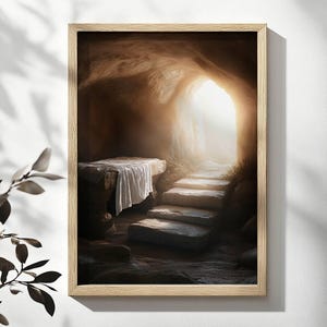 Lui è risorto. Arte pasquale: stampa del versetto biblico sulla tomba vuota (download digitale)