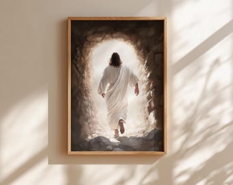 Jesus Christ Resurrected Painting: Easter Christian Wall Art, Empty tomb, He is risen, Print for church or home, Easter