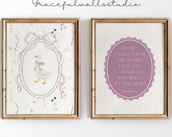 Jeremiah 1:5 Before I Formed You Nursery Wall Art  duck Floral and Pink Kids Room Print, Bible Verse Print, Scripture Farmhouse Decor