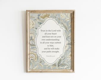 Proverbs 3:5-6 Bible Verse Wall Art, Trust in the Lord Print, Christian Scripture Decor, Digital Artwork, Bible verse print