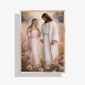 Jesus Walking With A Woman Print | Bible Art, Christian Wall Art, Watercolor Jesus Picture, LDS Decor, Christ Portrait