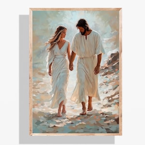 Jesus Walking With A Woman, Jesus Christ Print, Bible Art, Christian Wall Art, Jesus Watercolor Art, Lds Art, Jesus Picture, Christ Portrait
