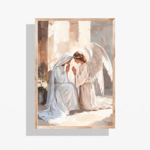 De Annunciatie-engel verschijnt aan Maria muurkunst - christelijk-religieuze print, bijbels kunstwerk, katholiek interieur, schilderij goddelijke engel
