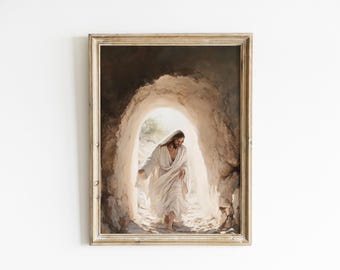 Jesus Christ Resurrection Art | Easter He Is Risen Print | Bible Wall Art | Digital Download for Home Decor, Easter Gift, Garden Tomb,