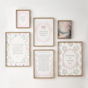 Nursery Pink Christian Decor Set of 6 Coquette Girls Room Vintage Scripture Prints Cottagecore Bible Verse Digital Downloads