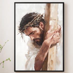 Jesus Carrying Cross Print: Christian Easter Wall Art (Digital Download)