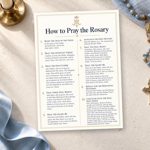 How to Pray Rosary Guide, A5 Printable PDF with Navy and Gold Design
