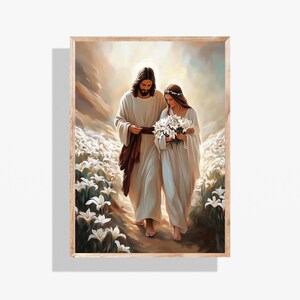 Jesus and Woman, Digital Christian Art, Jesus Portrait, LDS Painting, Bible Art, Jesus Walking with Woman, Christian Wall Art