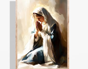 Mother Mary Praying Portrait, Christian Catholic Art Digital Download, Religious Wall Decor, Virgin Mary, Catholic Gifts, Christian Devotion