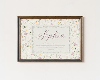 Stampa personalizzata con nome, decorazione murale per cameretta dei bambini verde e rosa, poster personalizzato con nome per neonati, decorazioni floreali per la sala giochi delle bambine, regalo per baby shower