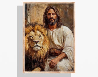 Jezus Christus, de leeuw van Juda, christelijk LDS-schilderij, Jezus schilderij, Jezus het lam | Christelijke muurkunst