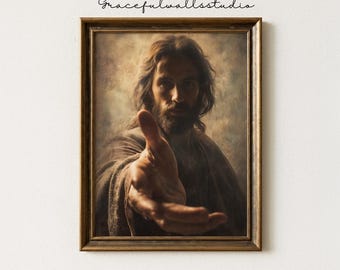 Seine Hand erweiterte christliche Wandkunst Jesus Reaching Out Poster Moderne religiöse Digitaldruck Bibel Sofort-Download, Geschenk für Religiöse