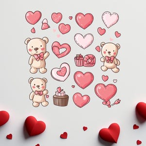 キュートでロマンチックなバレンタインデーのクリップアート、あなたの作品を即座にグレードアップ、キュートでハッピーなバレンタインデーのクリップアート、即座に PDF 印刷可能なファイル
