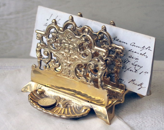 Vintage Brass Letter Holder Brass Desk Organizer W Pen Etsy