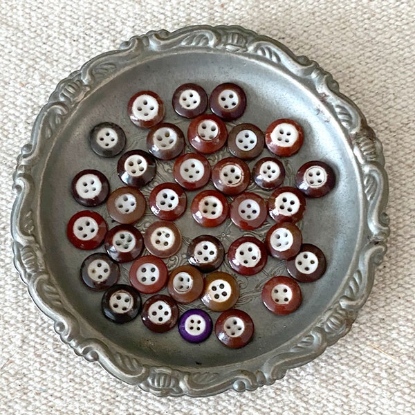 Antique BUTTON Lot 1890s Rimmed China BUTTON lot of 30 - Rimmed China Buttons lot - Mostly Brown and Black China Buttons (RM6)