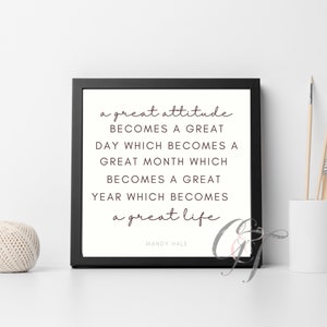 A Great Attitude Print, Quote Print, Wall Art, Square Print, 8x8 Print, 20x20 Print, Birthday Gift, Office Wall Art, New Home Decor