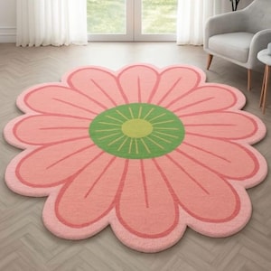 Pink Daisy Flower Rug: Cheerful Kids Room Carpet