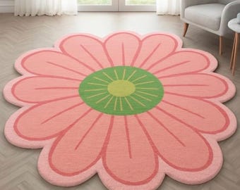 Pink Daisy Flower Rug: Cheerful Kids Room Carpet