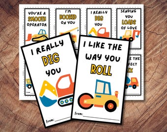 Kids Construction Truck Valentines, Classroom Cards (Digital Download)