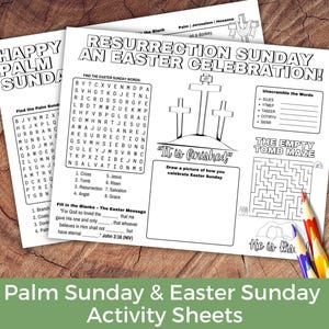 Palm Sunday Activity Printable Page, Easter Placemat, Bible Coloring Sheets, Holy Week for Kids, Resurrection Day