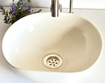 12" x 10" x 5" Minimalist Oval White Bathroom Vessel Basin, Modern Countertop Sink - Small, Guest Bathroom Sink