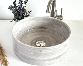 Custom Plain Urban Light Gray Vessel Bathroom Sink – Above Counter Wash Basin