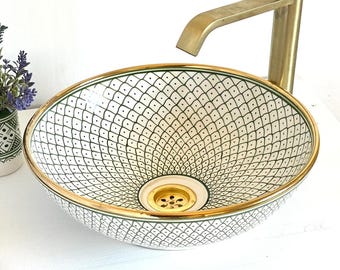 Custom Made Bathroom Sink Basin With Gold Luster Rim - Green Vessel Sink