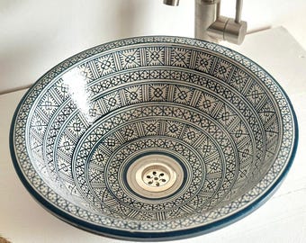 Customized Hand-Painted Turquoise Ceramic Vessel Sink - Drop in Bathroom Sink