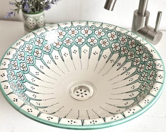 Turquoise & White Vanity Sink | Drop-In or Vessel Bathroom Sink