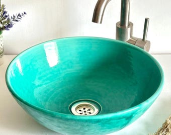 Customized Handmade Turquoise Bathroom Vessel Sink