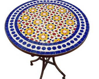 Custom Made Round Zellige Tile Table – Handmade Mosaic Coffee Table