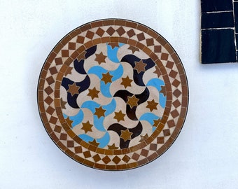 Handcrafted Zellige Mosaic Table Top: Star & Wave Design