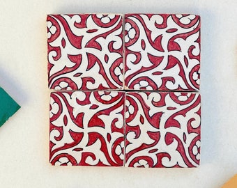 Handmade Burgundy Red Pottery Tiles: Decorative Kitchen Backsplash (4" x 4")