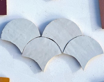 Custom White Matte Fish Scale Zellige Tiles: Handmade Moroccan Mermaid Scales