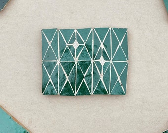 Handcrafted Green Zellige Tile: Geometric Diamond Cutout (4" x 4")