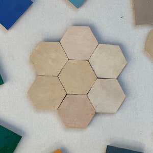 Natural Beige Hexagon Zellige Tiles - Slight Natural Variation Light Cream Tiles - Custom Six Sided Bathroom, Kitchen, Flooring Tiles