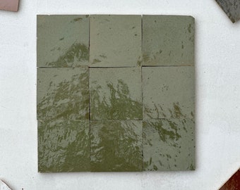 Custom Made 4" by 4" Moss Green Zellige Tiles